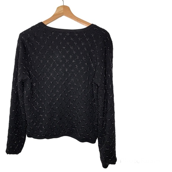VINTAGE Ann Taylor Merino Wool Sequin Black Cardigan - Picture 2 of 10